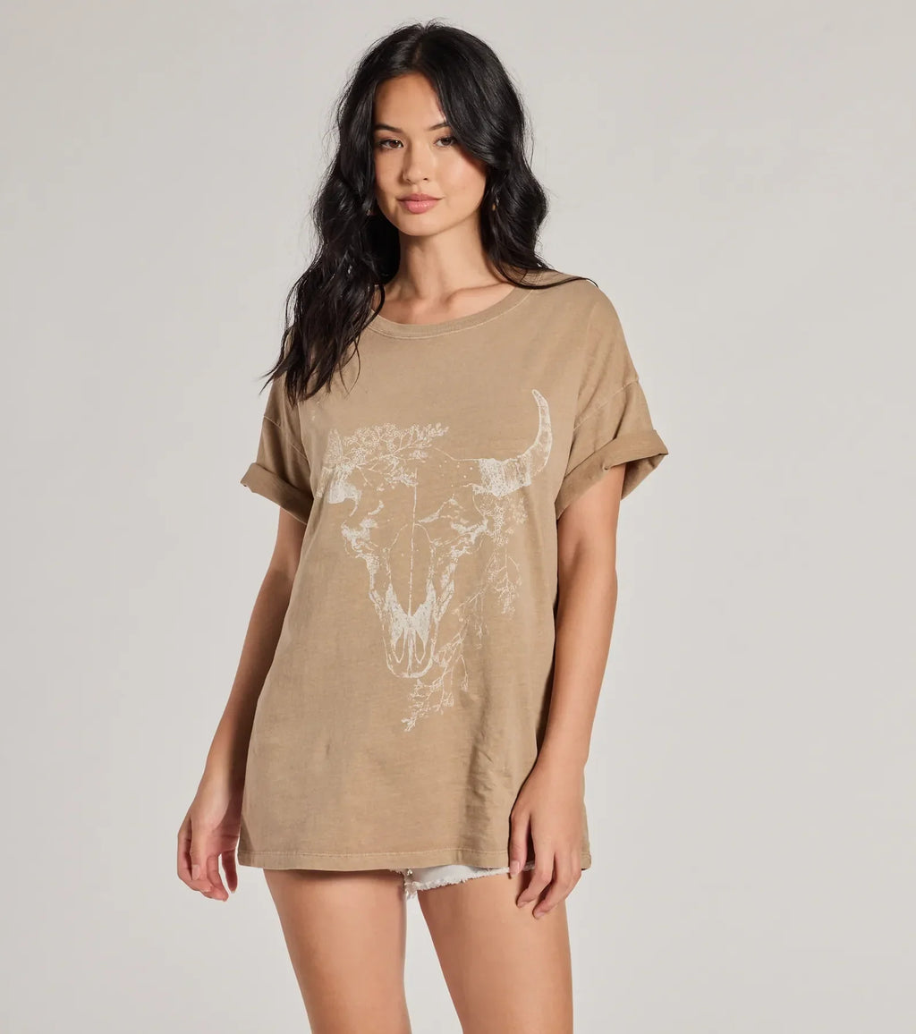 Longhorn T-Shirt | Taupe Western Oversized