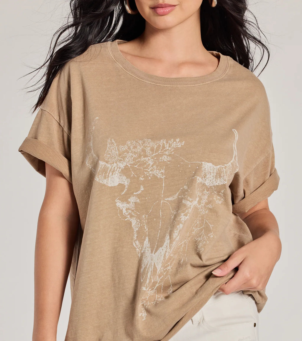 Longhorn T-Shirt | Taupe Western Oversized