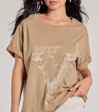 Longhorn T-Shirt | Taupe Western Oversized