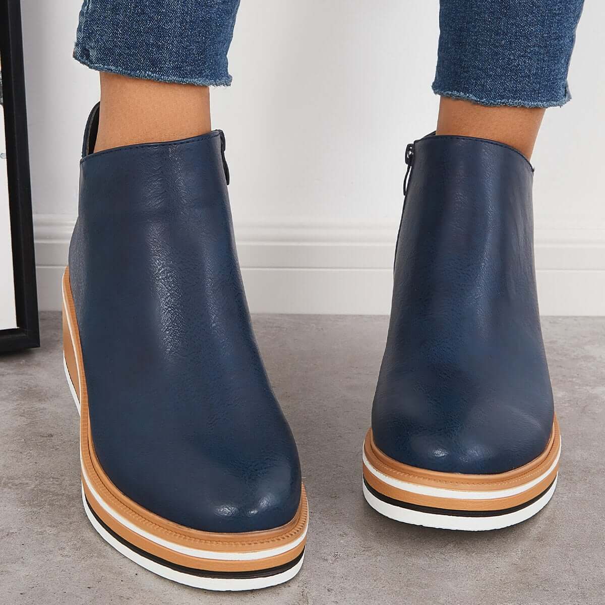 Enkelboots met rits en plateauzool voor dames