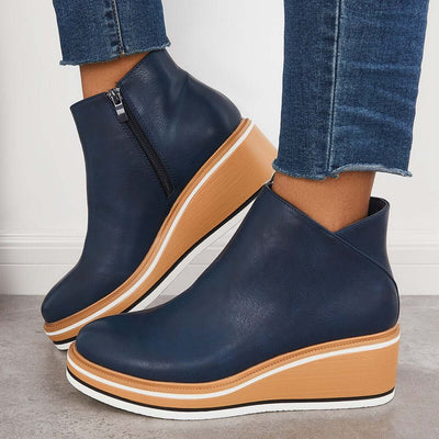 Enkelboots met rits en plateauzool voor dames