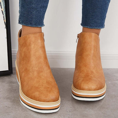 Enkelboots met rits en plateauzool voor dames
