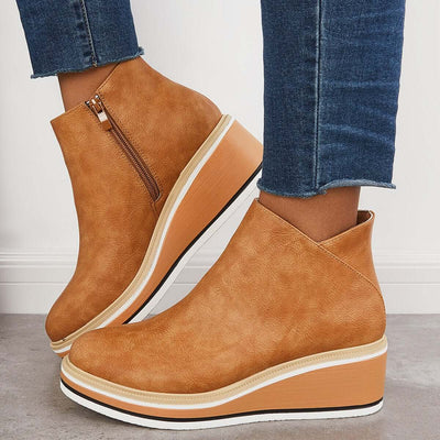 Enkelboots met rits en plateauzool voor dames