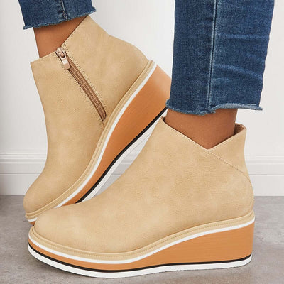 Enkelboots met rits en plateauzool voor dames