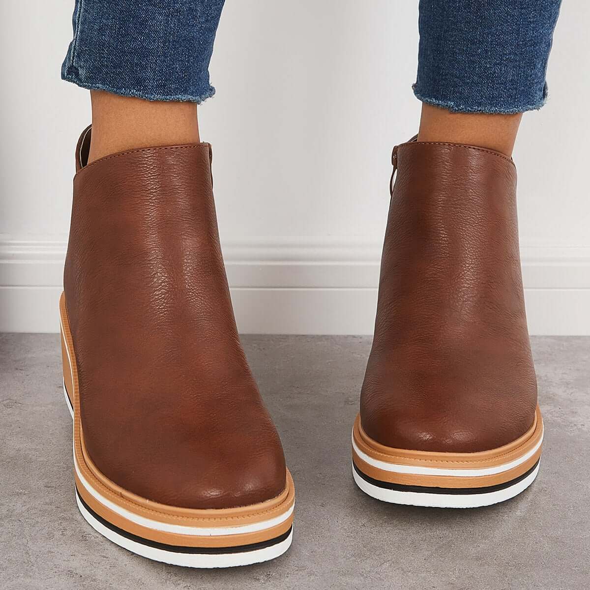 Enkelboots met rits en plateauzool voor dames