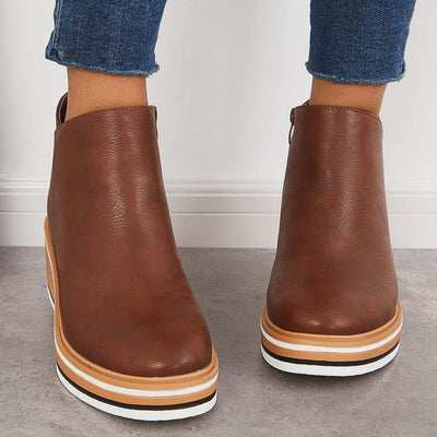 Enkelboots met rits en plateauzool voor dames