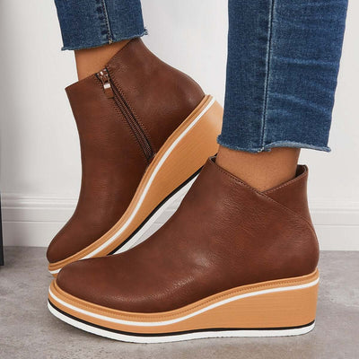 Enkelboots met rits en plateauzool voor dames