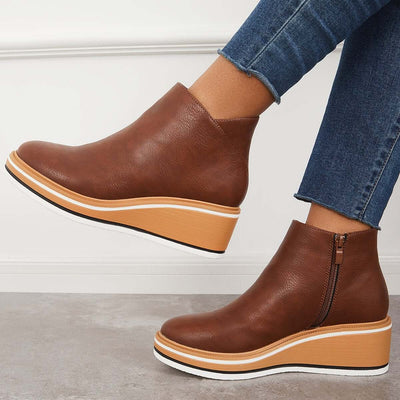Enkelboots met rits en plateauzool voor dames