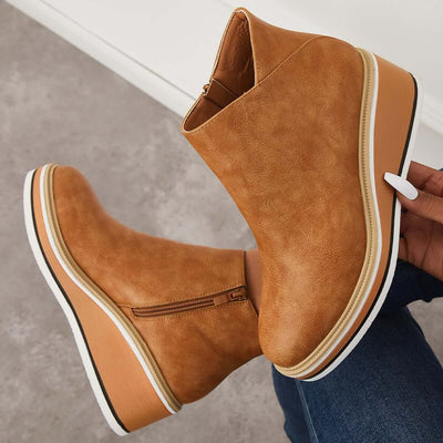 Enkelboots met rits en plateauzool voor dames