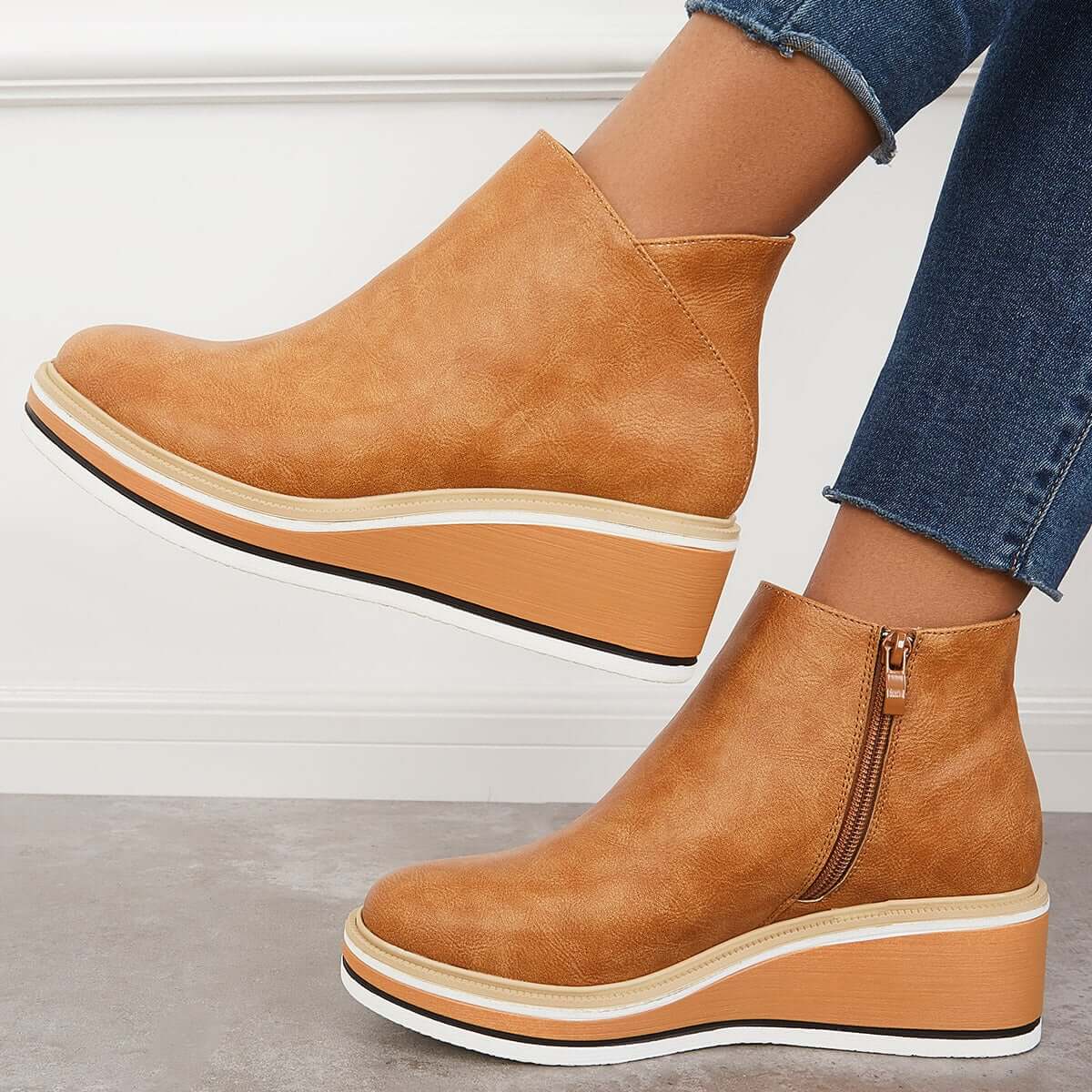 Enkelboots met rits en plateauzool voor dames