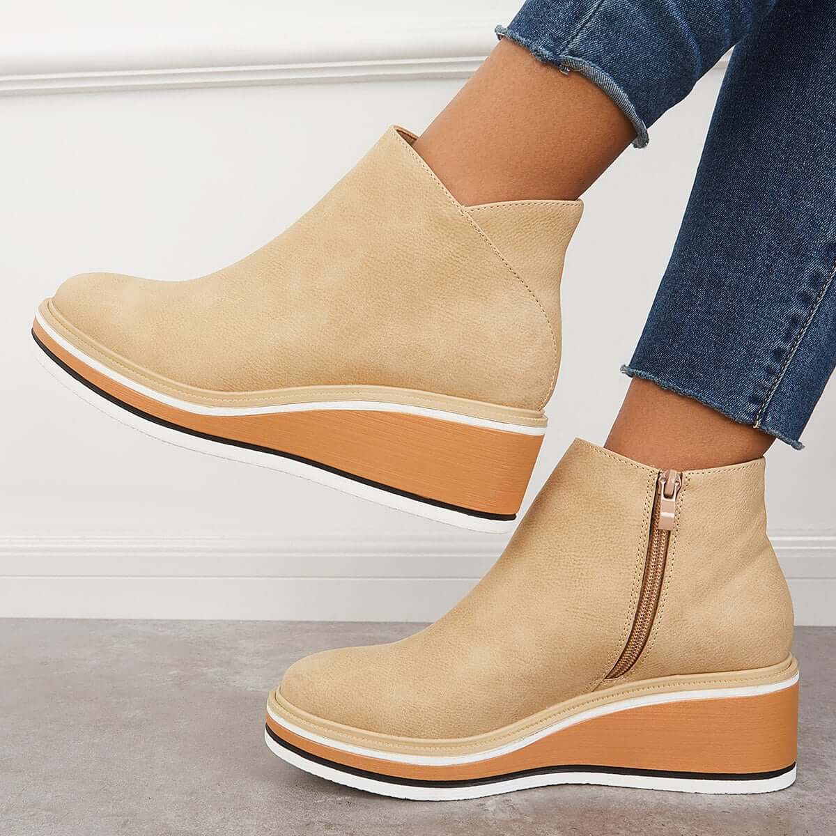 Enkelboots met rits en plateauzool voor dames