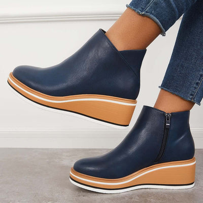 Enkelboots met rits en plateauzool voor dames