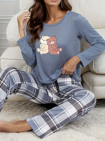 Noa | Dames Pyjamaset met Cartoonbeerprint