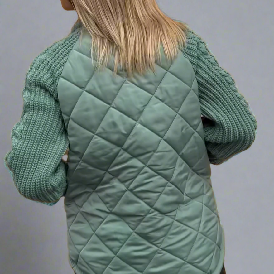 Dames Gewatteerde Jas |Jacket met Gebreide Mouwen en Hoge Kraag