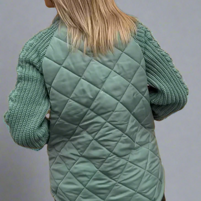 Dames Gewatteerde Jas |Jacket met Gebreide Mouwen en Hoge Kraag