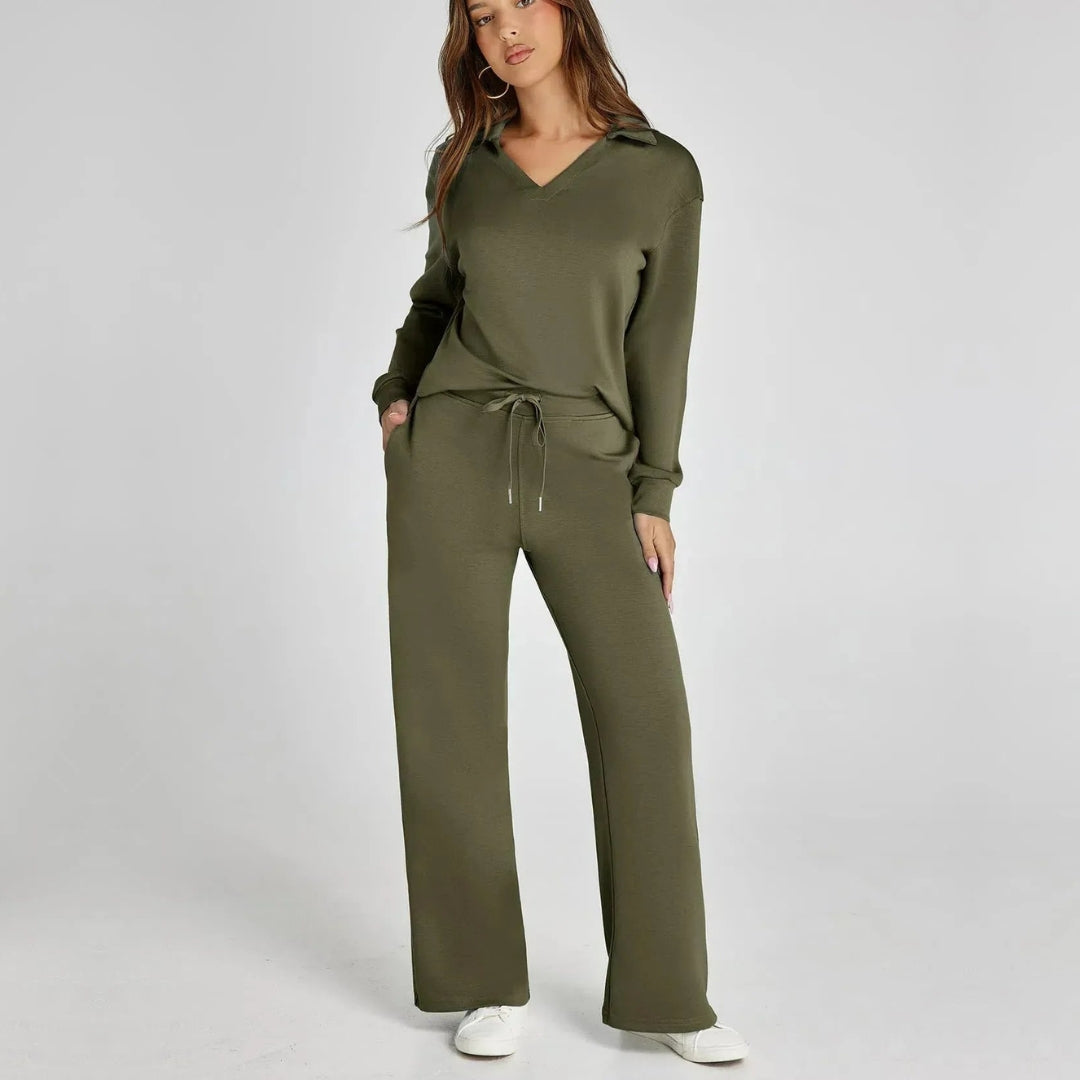 Dames Loungewear Set | Comfortabele Twee-Delige Huispak met V-Hals