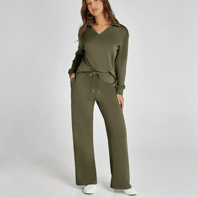 Dames Loungewear Set | Comfortabele Twee-Delige Huispak met V-Hals