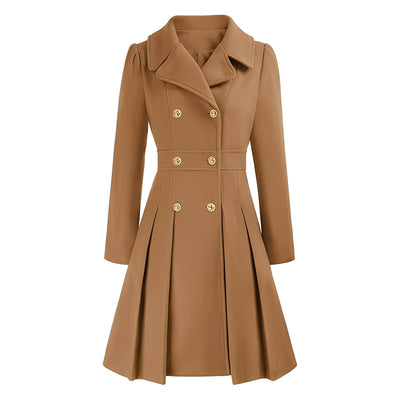 Dames Trenchcoat | Dubbel Geruite Jas met Gouden Knopen