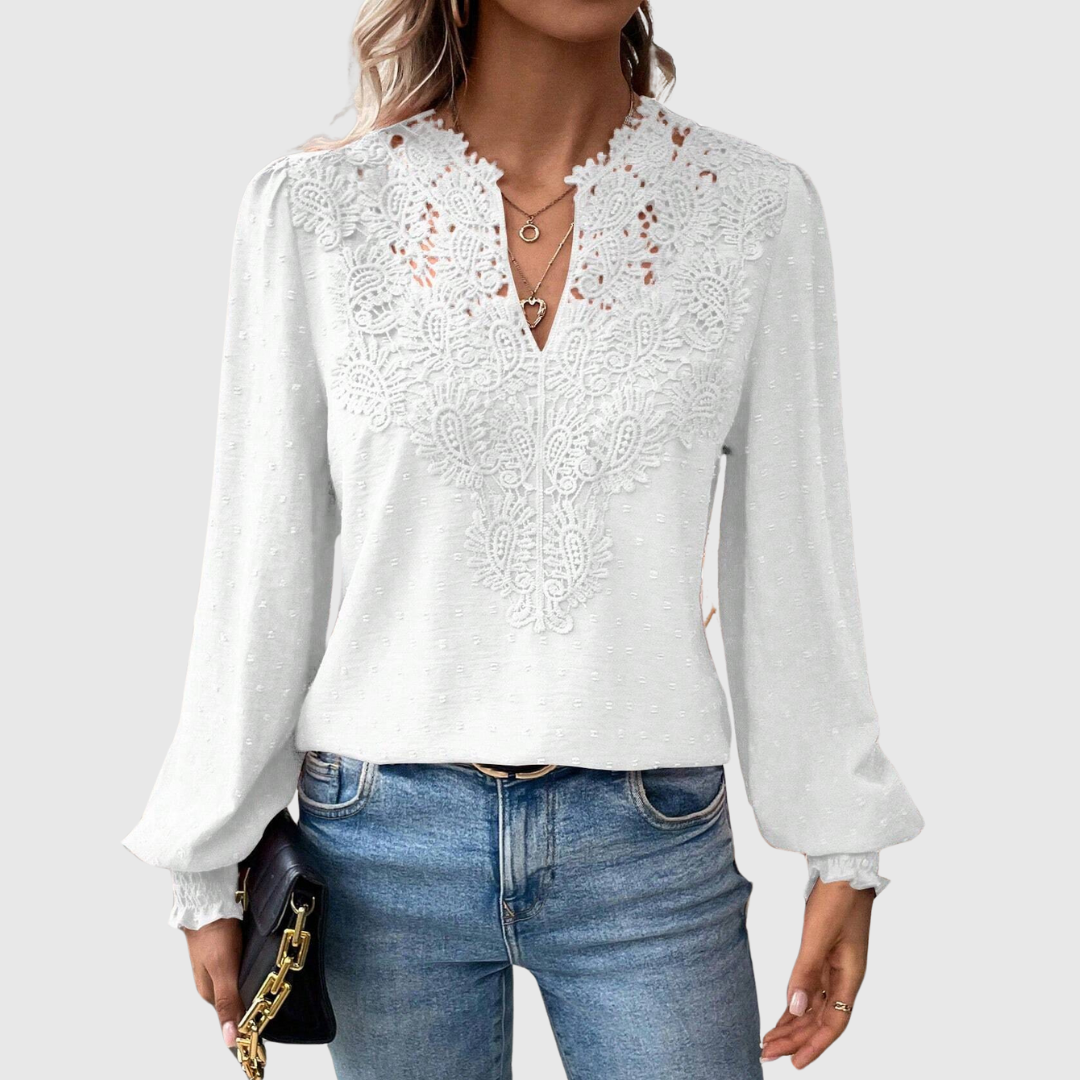 Blouse pour dames | Haut avec détails en dentelle et manches longues