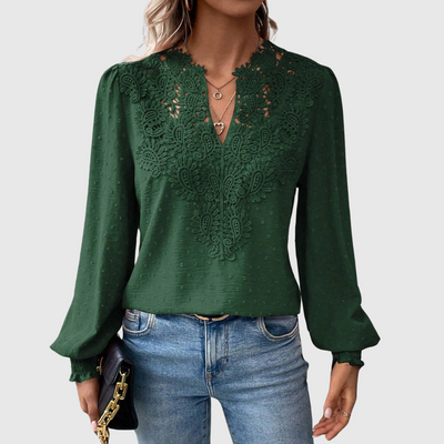 Blouse pour dames | Haut avec détails en dentelle et manches longues