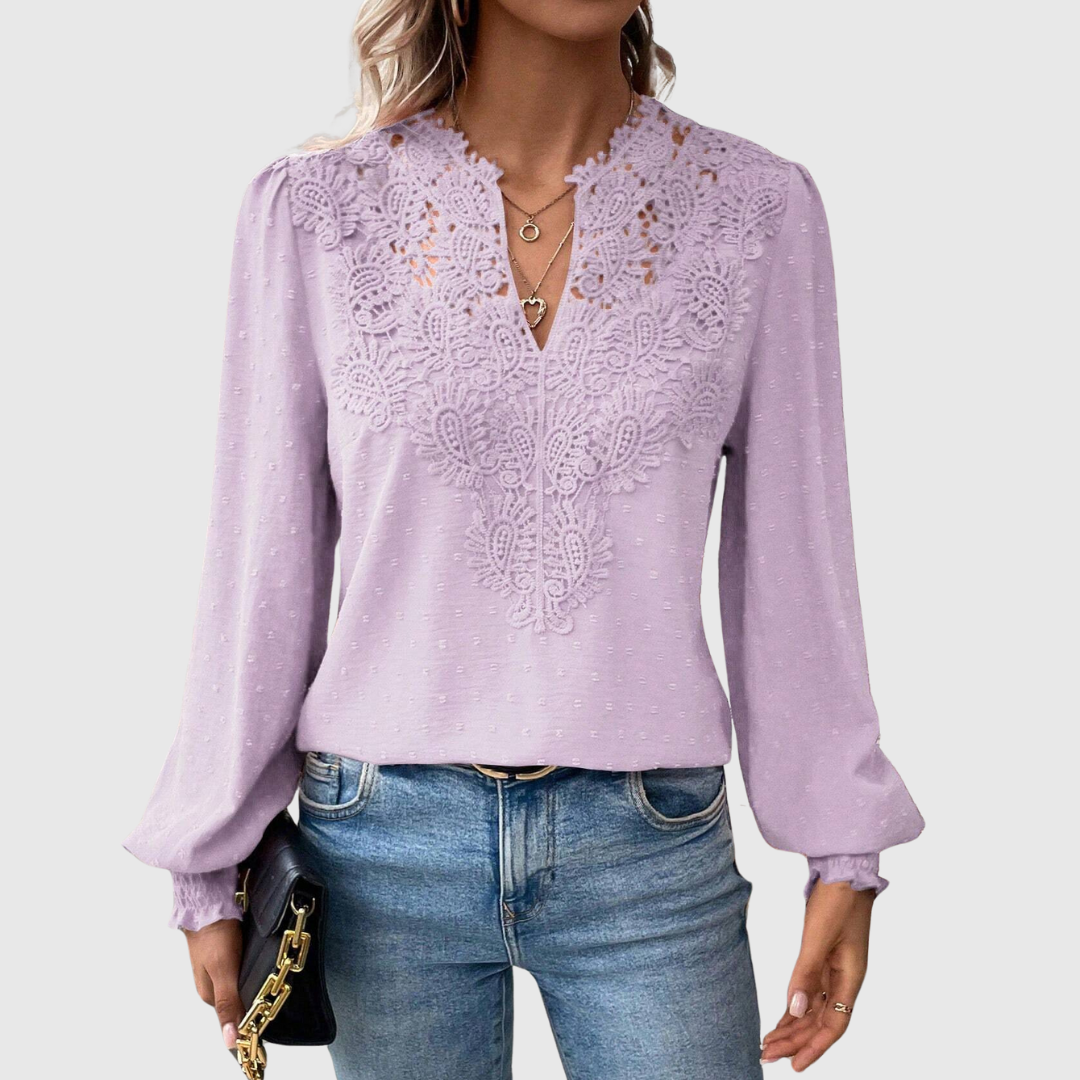 Blouse pour dames | Haut avec détails en dentelle et manches longues