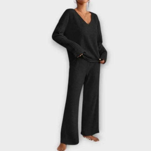 Casual dames loungepak met ribbeltextuur