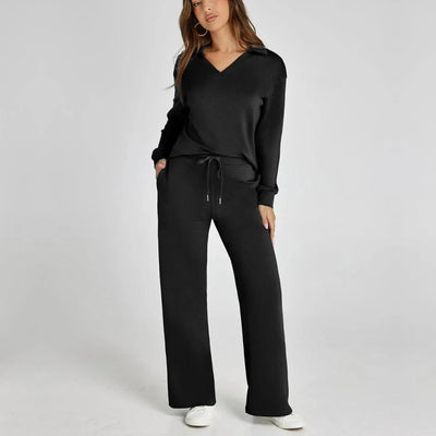 Dames Loungewear Set | Comfortabele Twee-Delige Huispak met V-Hals