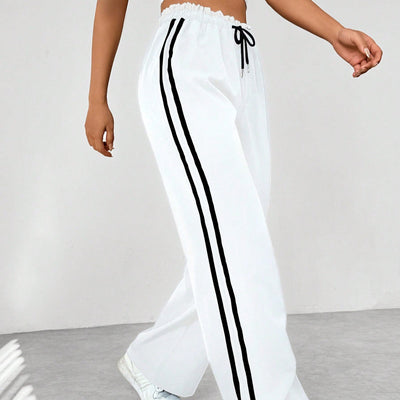 Dames Sportbroek | Wide-Leg Trackpants met Witte Strepen