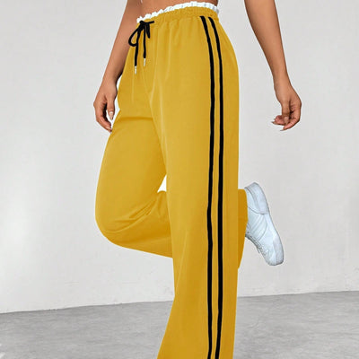 Dames Sportbroek | Wide-Leg Trackpants met Witte Strepen