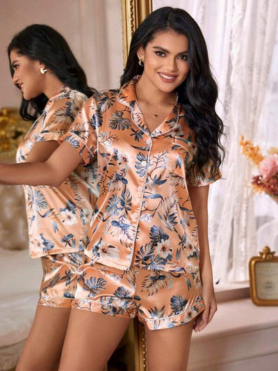 Sara | Tropische Zijden Satijnen Pyjama Set