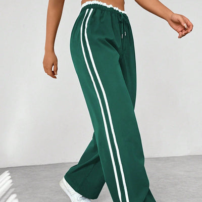 Dames Sportbroek | Wide-Leg Trackpants met Witte Strepen