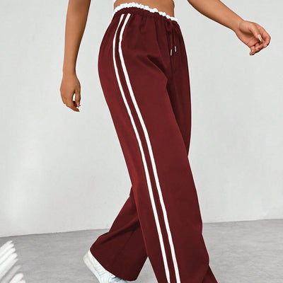 Dames Sportbroek | Wide-Leg Trackpants met Witte Strepen
