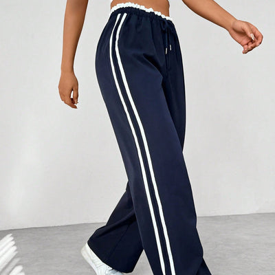 Dames Sportbroek | Wide-Leg Trackpants met Witte Strepen