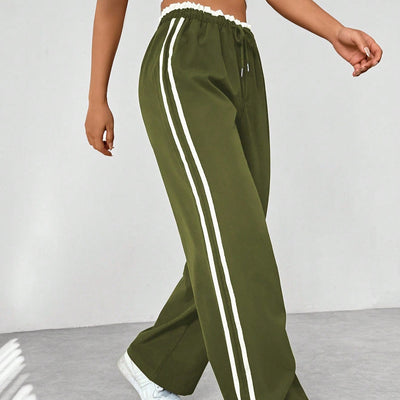 Dames Sportbroek | Wide-Leg Trackpants met Witte Strepen