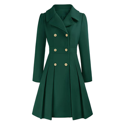 Dames Trenchcoat | Dubbel Geruite Jas met Gouden Knopen