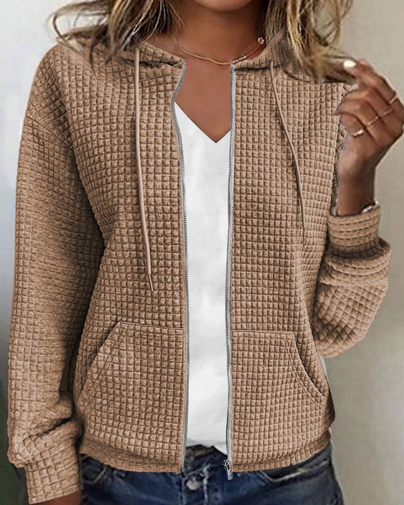 Wafel Vest | Lichtgrijs met Capuchon en Rits