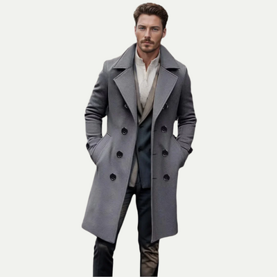 Wollen lange trenchcoat voor heren