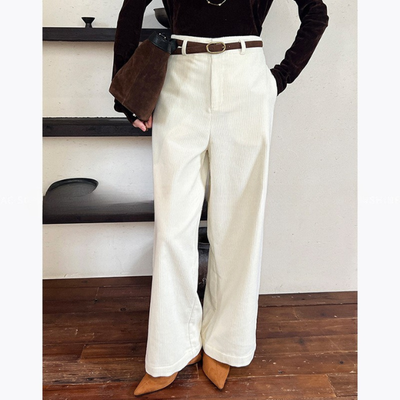 Dames Corduroy Broek Met Tailleband | Stijlvolle Wide-Leg Fit