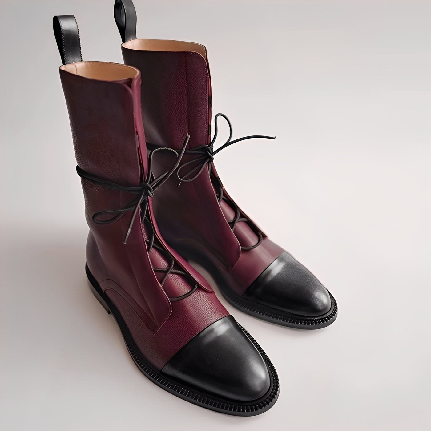 Dames Veterboots | Glanzende Enkelboots met Textuur