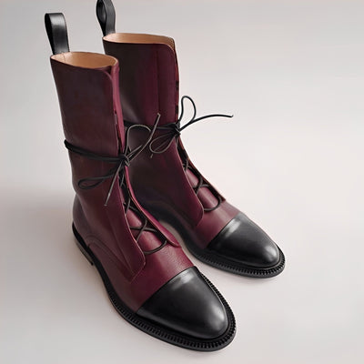 Dames Veterboots | Glanzende Enkelboots met Textuur