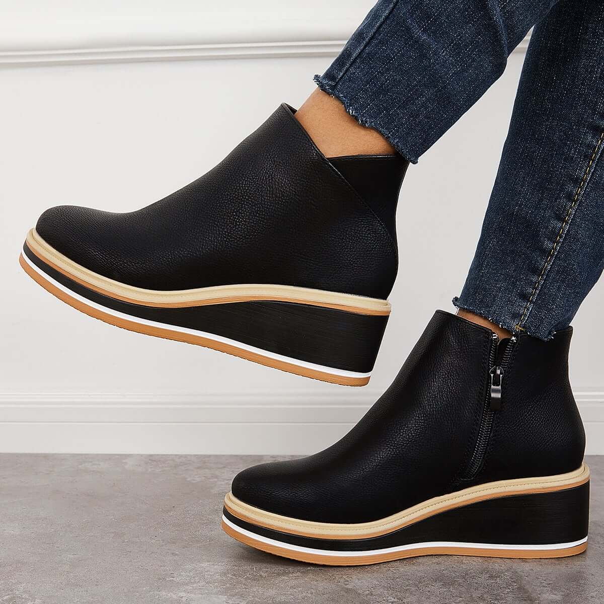 Enkelboots met rits en plateauzool voor dames