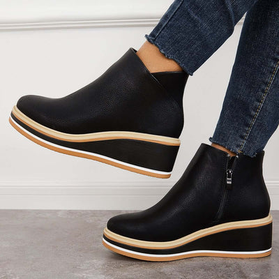 Enkelboots met rits en plateauzool voor dames