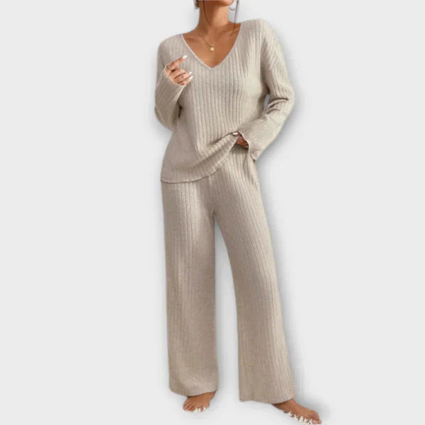 Casual dames loungepak met ribbeltextuur