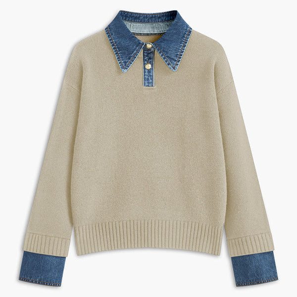 Dames sweter z detalem kołnierza | Warstwowy casualowy wygląd swetra