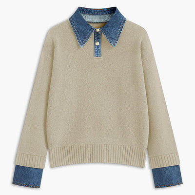 Dames sweter z detalem kołnierza | Warstwowy casualowy wygląd swetra