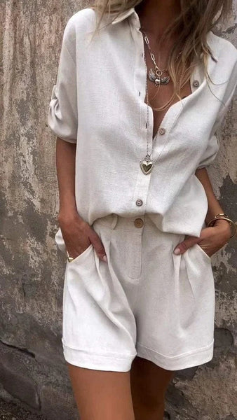 Anna Linnen Damesshort en Blouse Set | Zomerse Look | Luchtig en Comfortabel Design