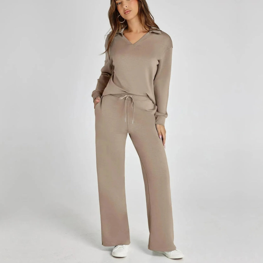 Dames Loungewear Set | Comfortabele Twee-Delige Huispak met V-Hals