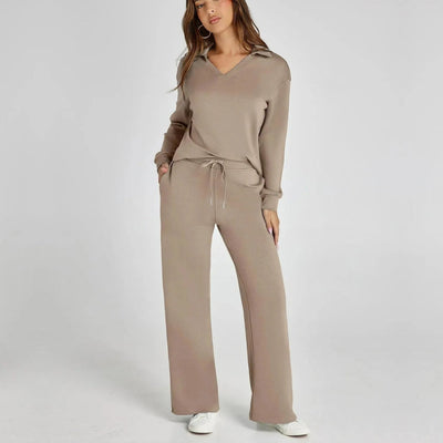 Dames Loungewear Set | Comfortabele Twee-Delige Huispak met V-Hals