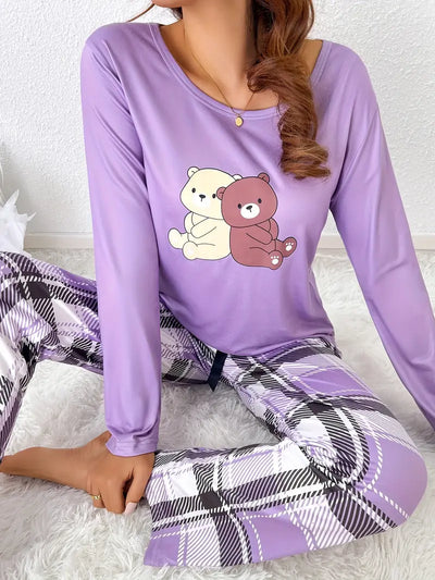 Noa | Dames Pyjamaset met Cartoonbeerprint