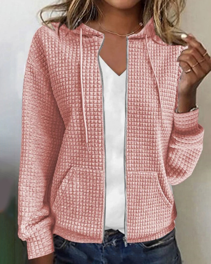 Wafel Vest | Lichtgrijs met Capuchon en Rits